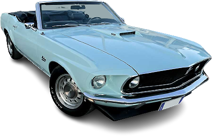 Noleggio Ford Mustang 351W cabriolet celeste 4 posti asi oro depoca del 1969 5.8L V8 affitto per cerimonia sposi tour pubblicità film e tv Perugia Umbria e regioni limitrofe.