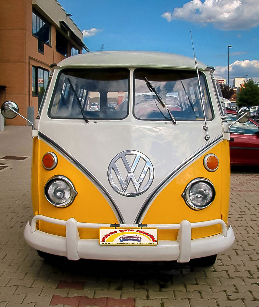 Volkswagen T1 pulmino Transporter, Bus Bulli, Kombi, Split, Samba, Vanagon, Deluxe colore bianco e giallo ocra
